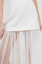 Mesh Polkda Dot Skirt Structured Woven Long Dress